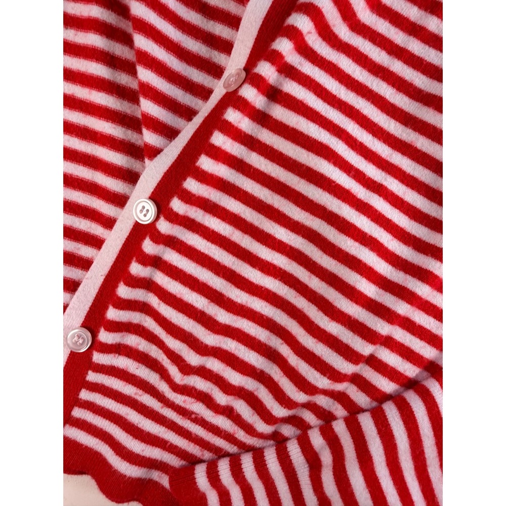 Cardigan Women S Red Striped Y2K Preppy Crew Neck Button Front Sweater - Picture 3 of 7